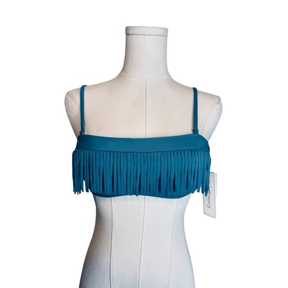 2/$30 NWT Hula Honey Medium Fringe Bandeau Bikini Top Blue Swimwear - Picture 3 of 12